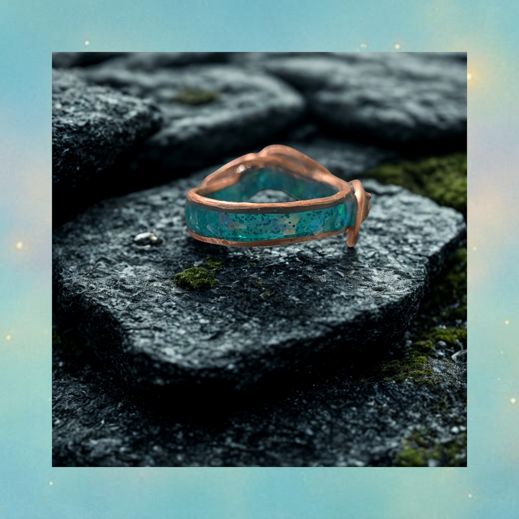 Angelite Resin Ring | Copper Wire Wrap (Size 7)