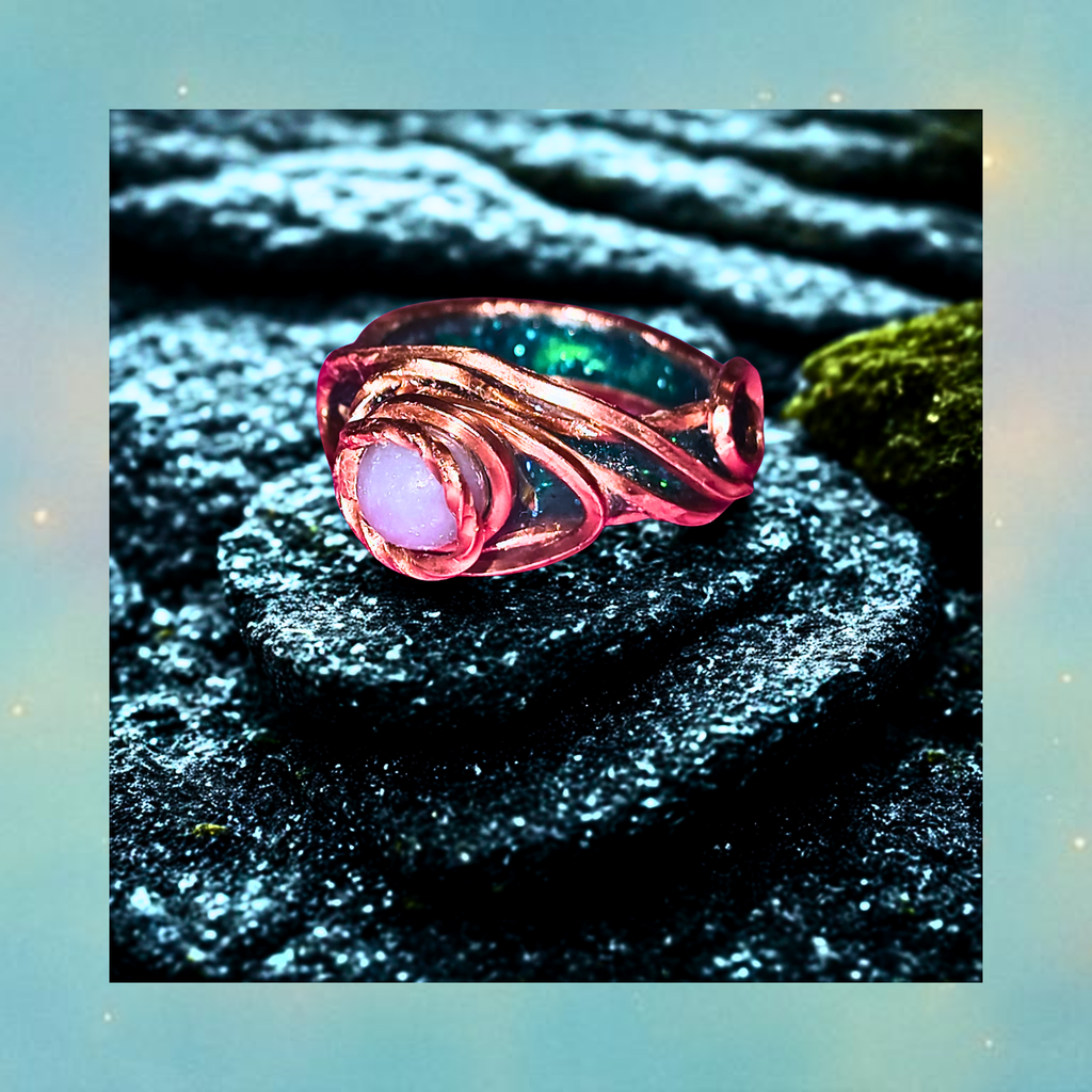 Angelite Resin Ring | Copper Wire Wrap (Size 7)