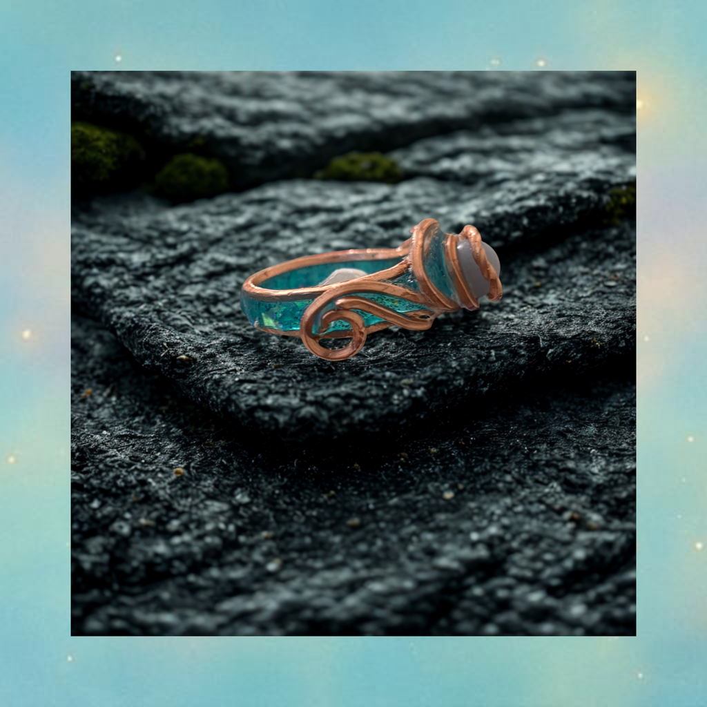 Angelite Resin Ring | Copper Wire Wrap (Size 7)